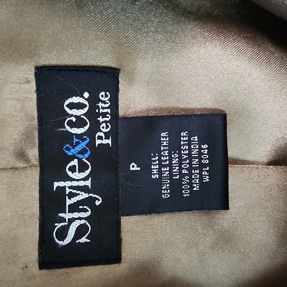 Real Leather zip up blazer jacket lined pewter metallic size womens petite small - Picture 2 of 7